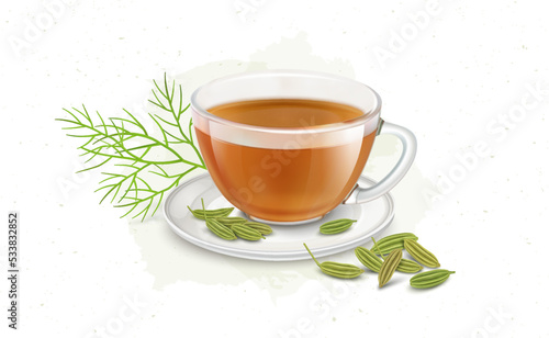 Fennel seed herbal tea vector illustration with fennel seeds