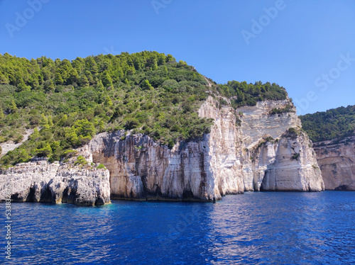 blue caves on Paxos island in Greece