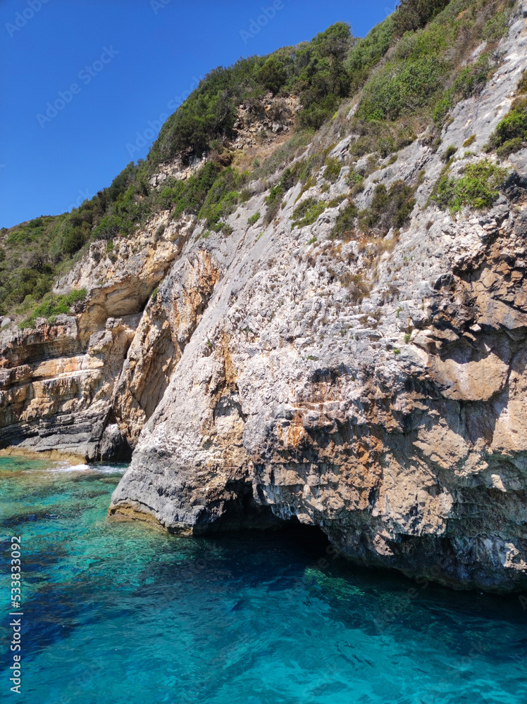 blue caves on Paxos island in Greece