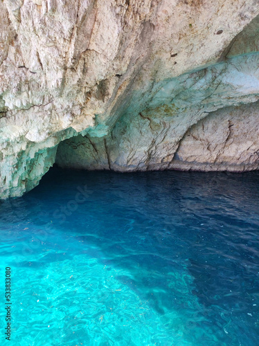 blue caves on Paxos island in Greece