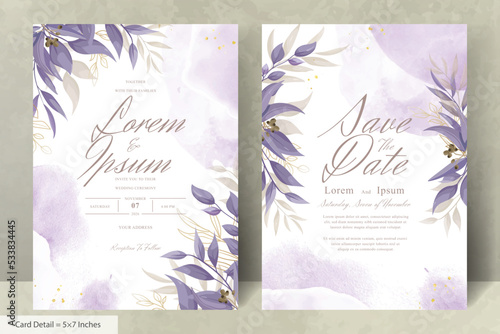 Elegant Wedding Invitation Card with Watercolor and Greenery Leaves