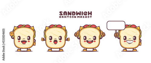 sandwich cartoon mascot with different expressions