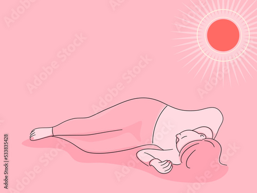 A  Fainting and passing out woman in the sun. Sunstroke concept. flat vector illustration.