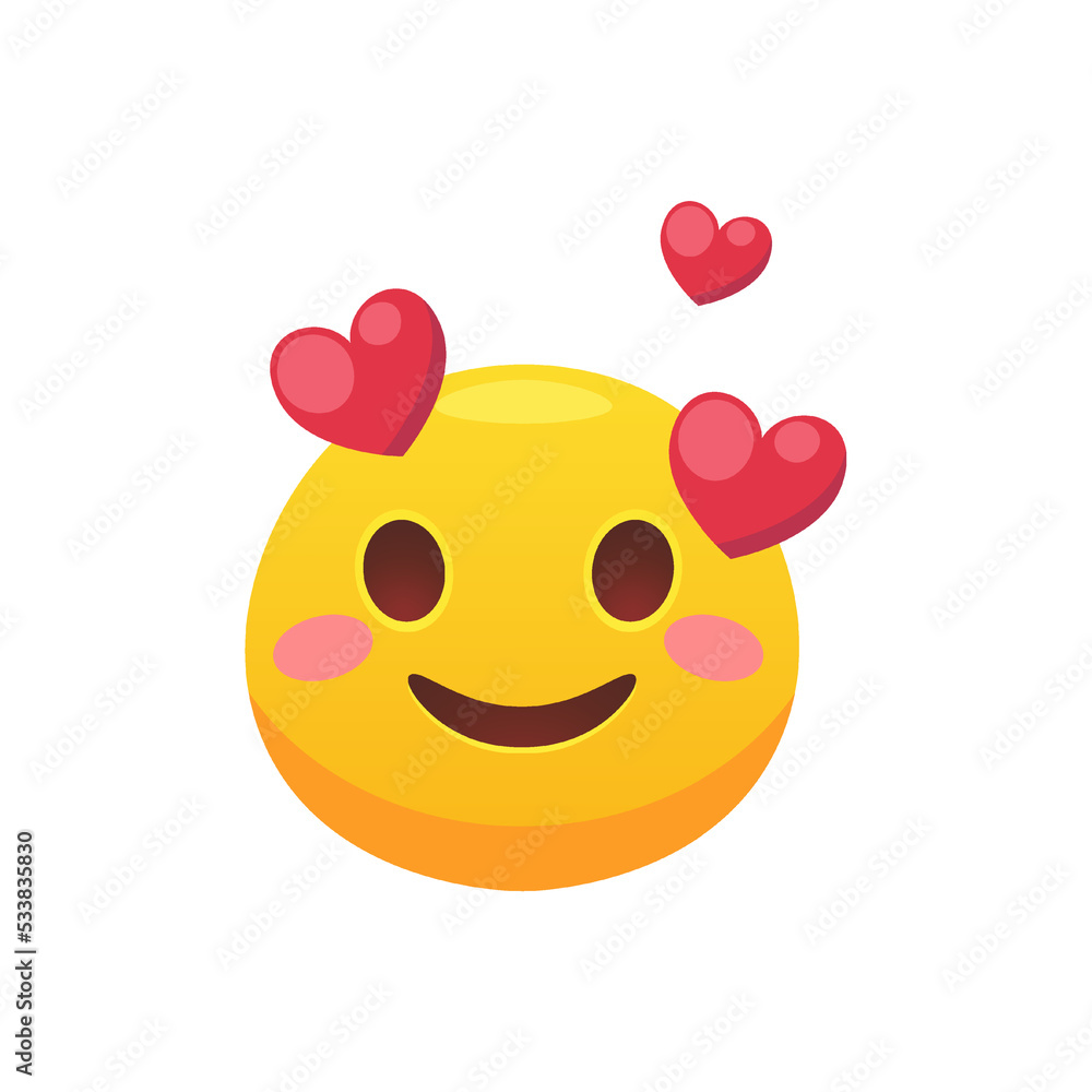 Emoji heart face flat icon for web design. Cartoon yellow emotion circle icon smiling, laughing and crying isolated vector illustration. Feeling expression and communication concept Emoji heart face flat icon for web design. Cartoon yellow emotion circle icon smiling, laughing and crying isolated vector illustration. Feeling expression and communication concept