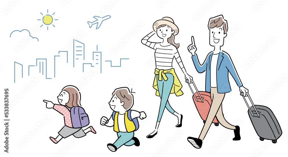 ベクターイラスト素材：旅行に出かける家族

