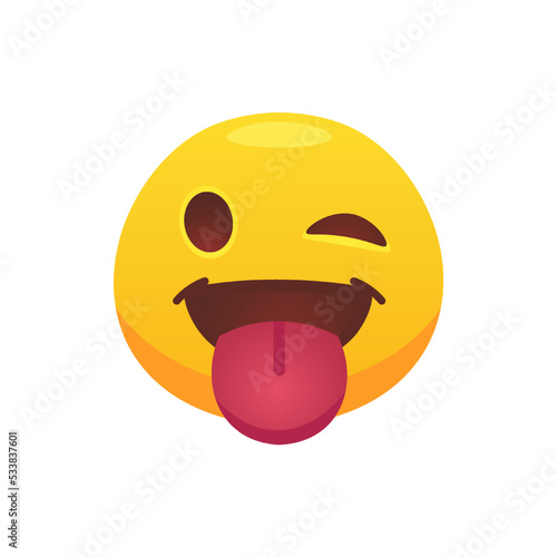 Feeling expression. Face emoji stuck tongue out of his mouth flat icon for web design. Cartoon yellow emotion circle icon smiling, laughing and crying isolated vector illustration