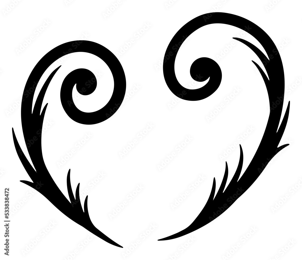 モノクロのリーフ・植物のハートフレーム単体　ベクター素材