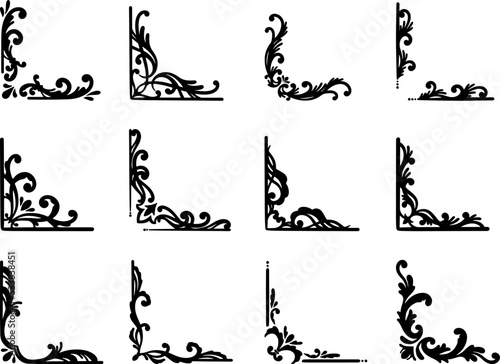 モノクロのリーフ・植物のエレガントなフレームセット　ベクター素材