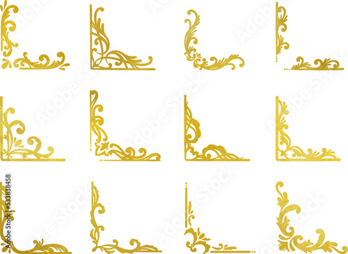 ゴールドのリーフ・植物のエレガントなフレームセット　ベクター素材