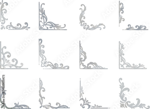 シルバーのリーフ・植物のエレガントなフレームセット　ベクター素材