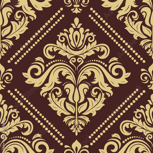 Classic seamless vector pattern. Damask brown and golden orient ornament. Classic vintage background. Orient pattern for fabric, wallpapers and packaging