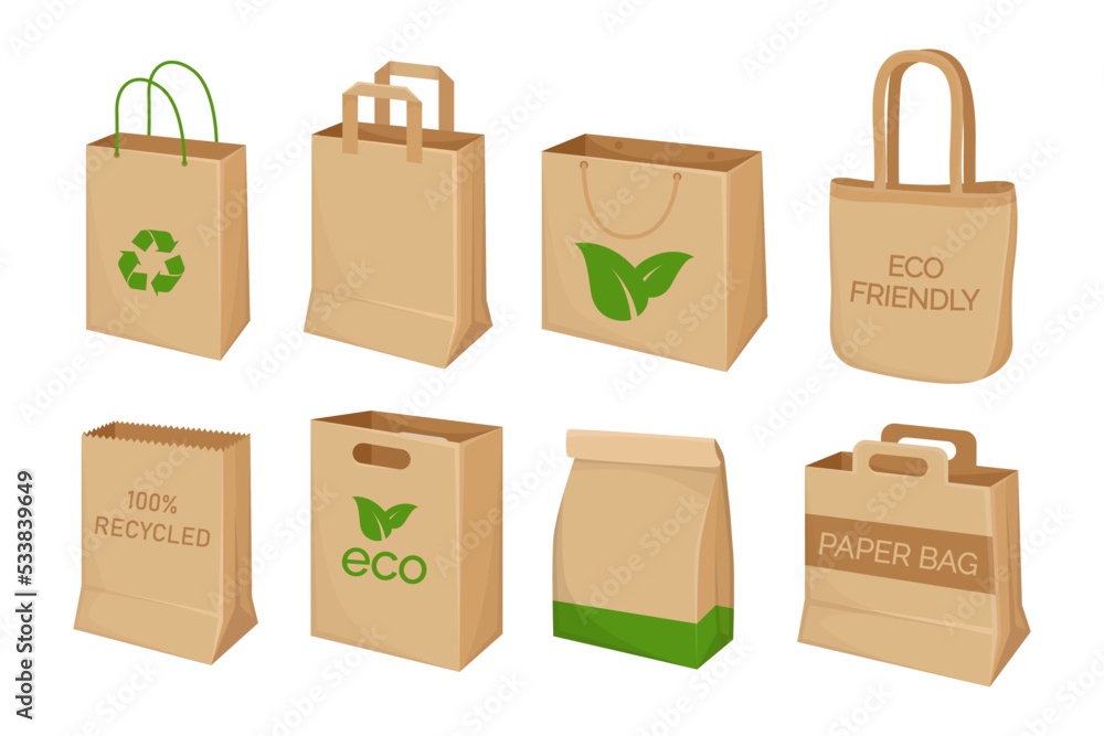 Vector Cartoon Brown Paper Bag for Grocery Shopping Stock Vector