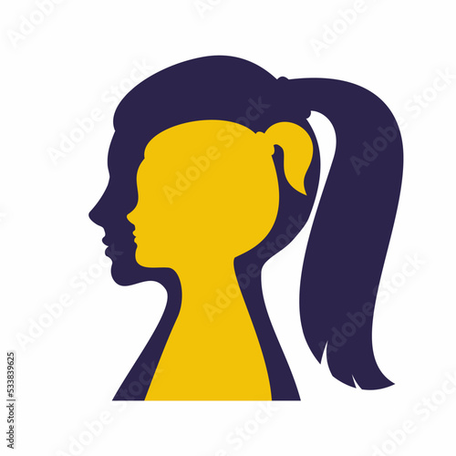 Vector illustration of a woman showing her inner child living in her psyche. The concept of the inner child.