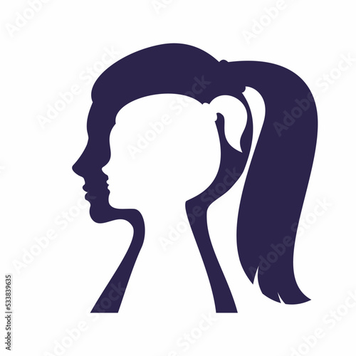 Vector illustration of a woman showing her inner child living in her psyche. The concept of the inner child.