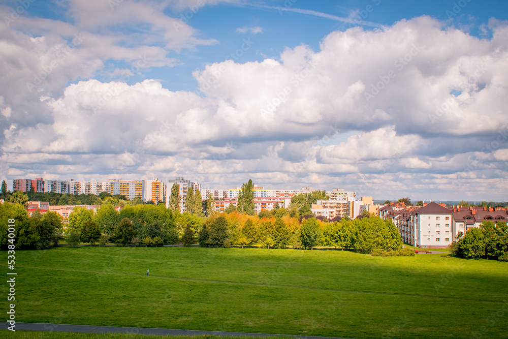 View from the mountain to a residential area in the Polish city of Opole