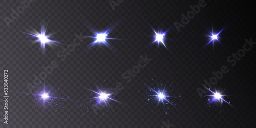 Glow of golden sparks of light on a transparent background. Blurred glitter vector collection. Explosive Sun Flare Star Space