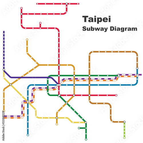 Layered editable vector illustration of the subway diagram of Taipei,Taiwan.
