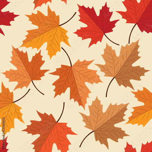 Beautiful and simple autumn seamless pattern  with autumn leaves  autumn colors