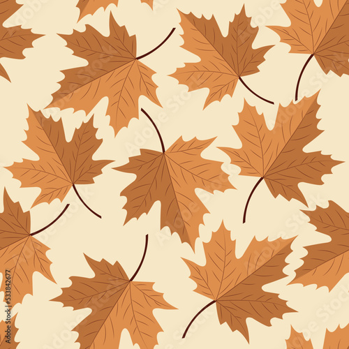 Pattern with fall leaves, brown, seamless, leaves, simple