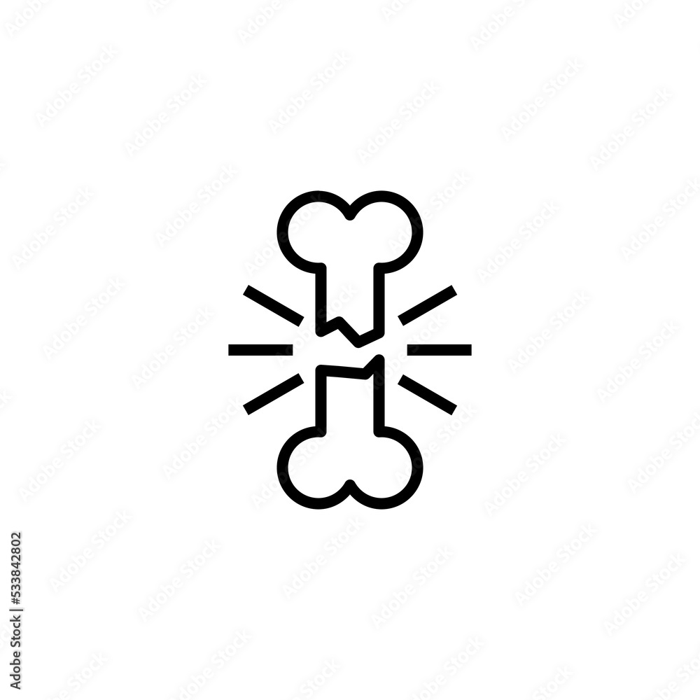 Broken bone line icon isolated on white background Broken bone line icon isolated on white background