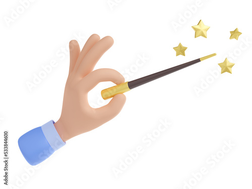 Fotografía Wizard hand hold magic wand with golden stars