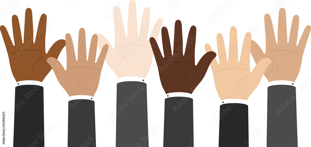 Flat design illustration of businessmen hand in suit raising their hands. Business concept. Flat design illustration of businessmen hand in suit raising their hands. Business concept.