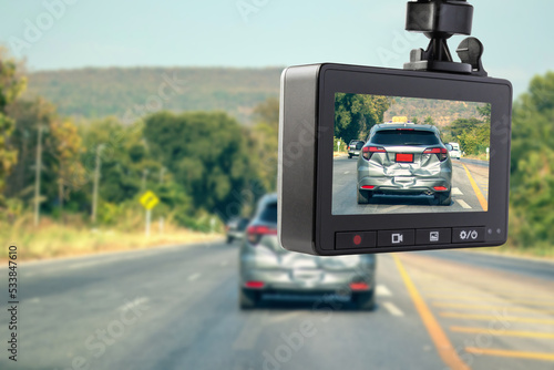 Car CCTV camera video recorder with car crash accident on the road photo