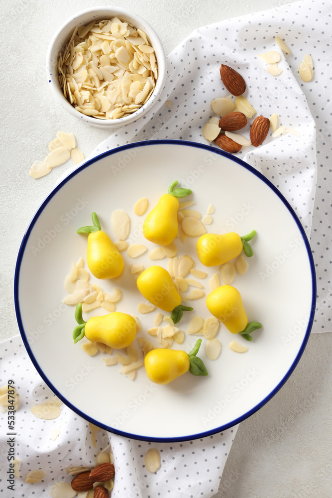 Concept of tasty sweet food, marzipan, top view Concept of tasty sweet food, marzipan, top view