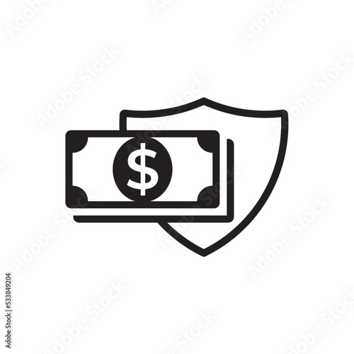 Money icon with shield symbol. Secure Payment icon vector