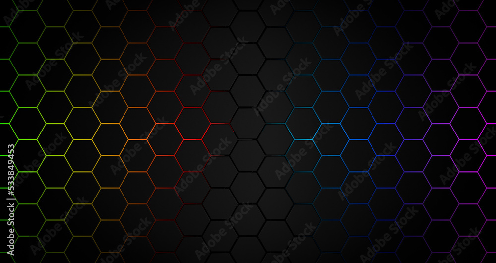 3d hexagon black background. Technology abstract geometry dark backdrop ...