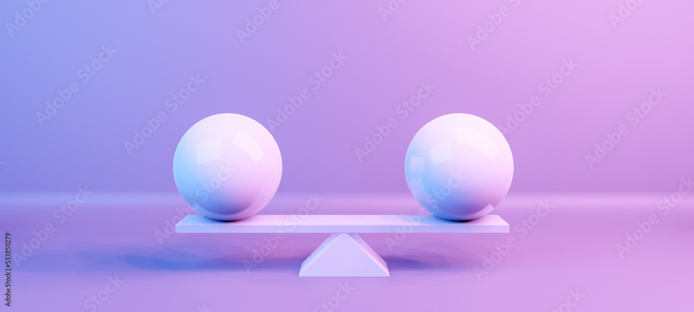 Balancing balls or globes on a scale, equality or balance concept Balancing balls or globes on a scale, equality or balance concept