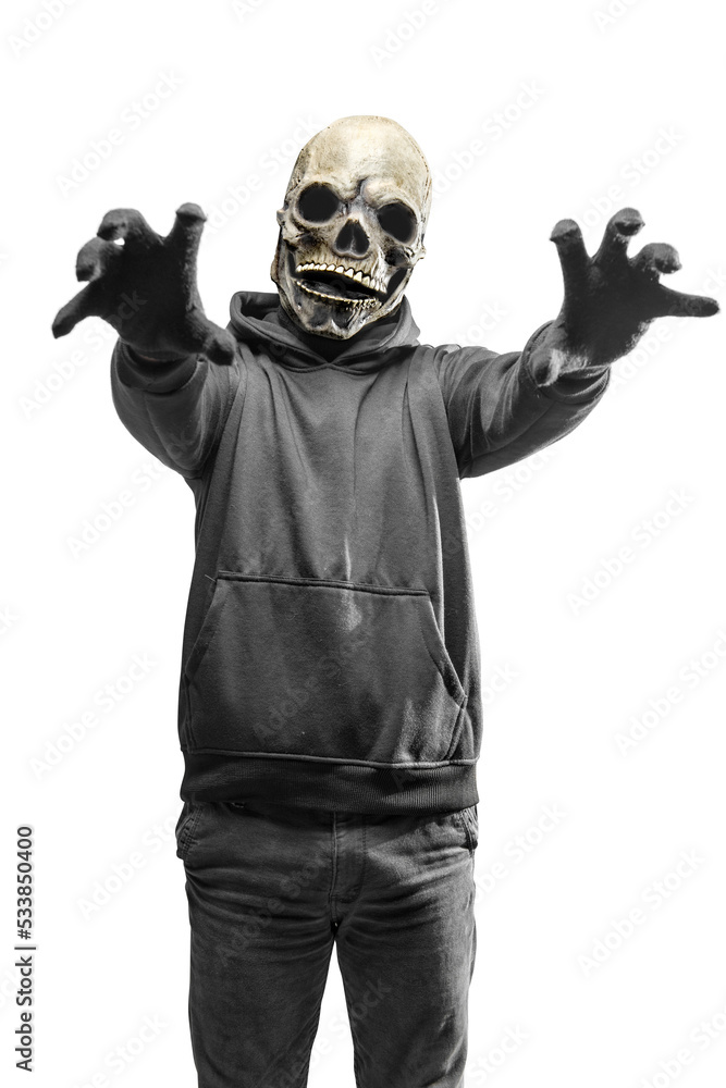Man with a skull head costume for Halloween