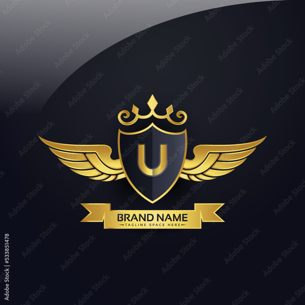 Luxury royal wing Letter U crest Gold colour, Victory logo, crest logo, wing logo, vector logo template Luxury royal wing Letter U crest Gold colour, Victory logo, crest logo, wing logo, vector logo template