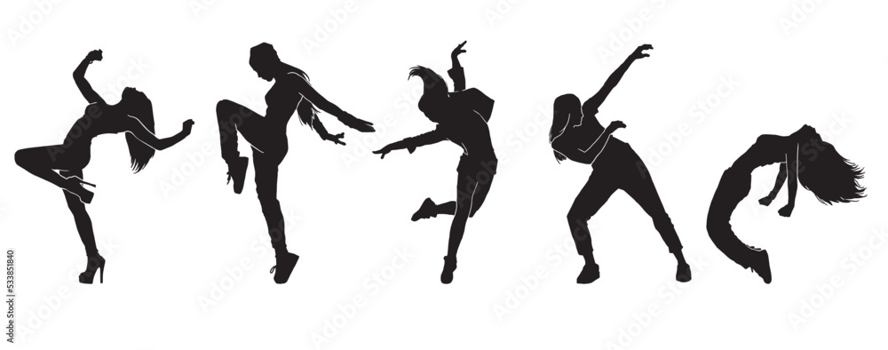 Set of silhouette of a woman dancing. Silhouettes of sexy beautiful women dancing Set of silhouette of a woman dancing. Silhouettes of sexy beautiful women dancing
