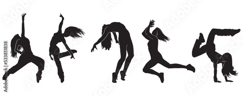 Set of silhouette of a woman dancing. Silhouettes of sexy beautiful women dancing