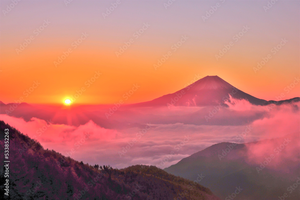 富士山と日の出,