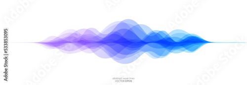 abstract motion sound wave equalizer colorful gradient purple blue isolated on white background. Vector illustration in concept of sound, voice, music photo