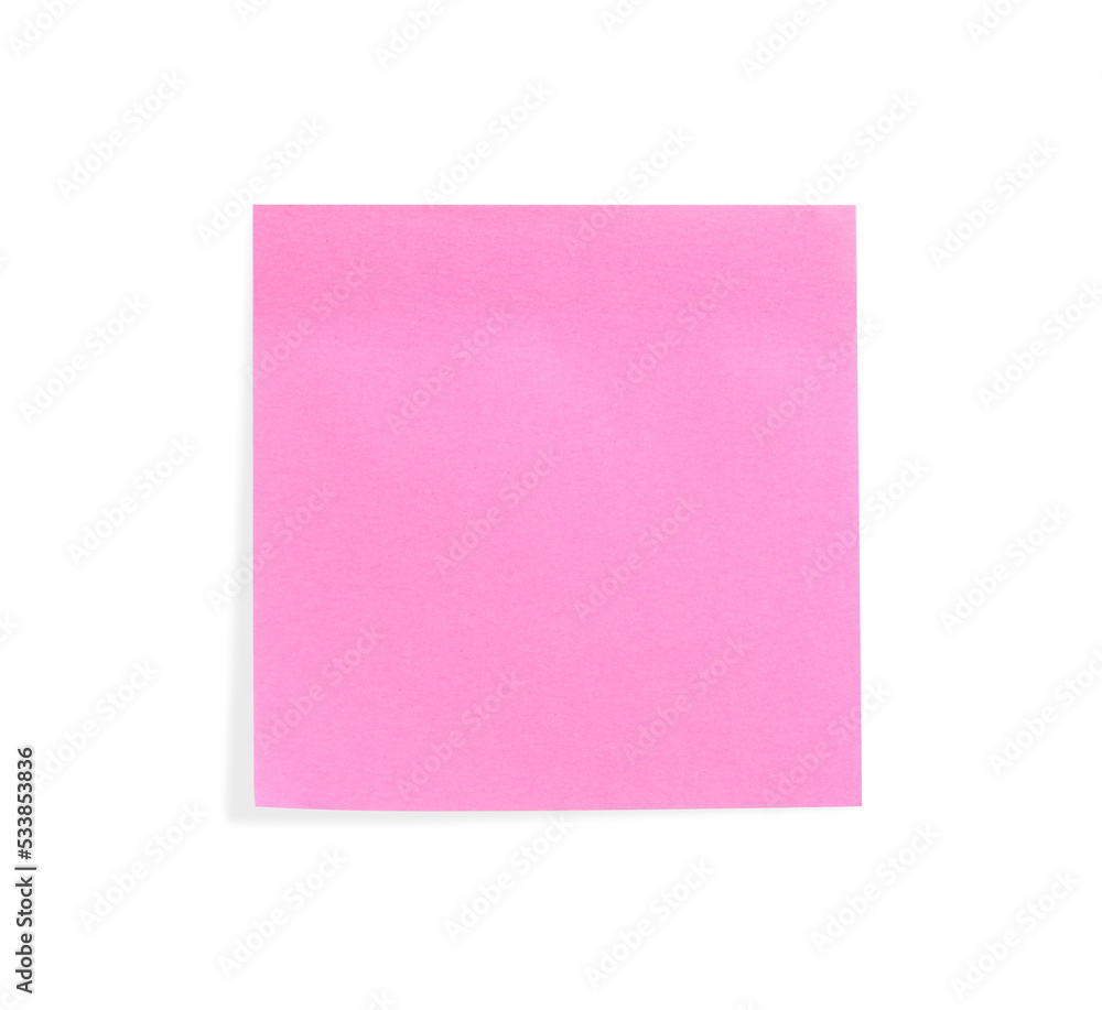 Blank pink sticky note on white background, top view Blank pink sticky note on white background, top view