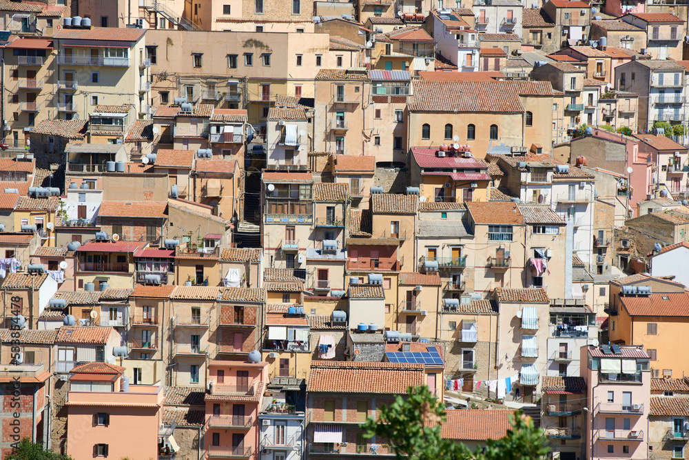the houses of Nicosia in the Province of Enna build side by side typically like the mountain villages of Central Sicily