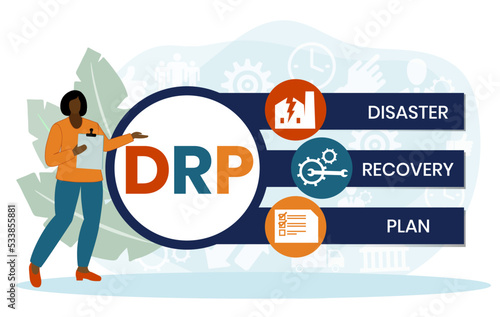 DRP - Disaster Recovery Plan business concept background. vector illustration concept with keywords and icons. lettering illustration with icons for web banner, flyer, landing page