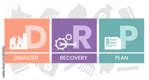 DRP - Disaster Recovery Plan business concept background. vector illustration concept with keywords and icons. lettering illustration with icons for web banner, flyer, landing page photo