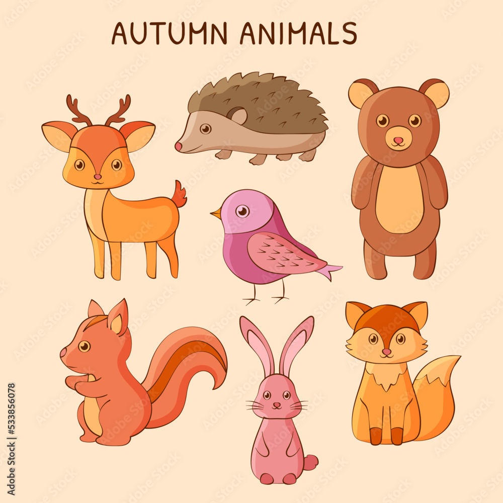 Fototapeta premium Illustration of autumn animals collections with cute style
