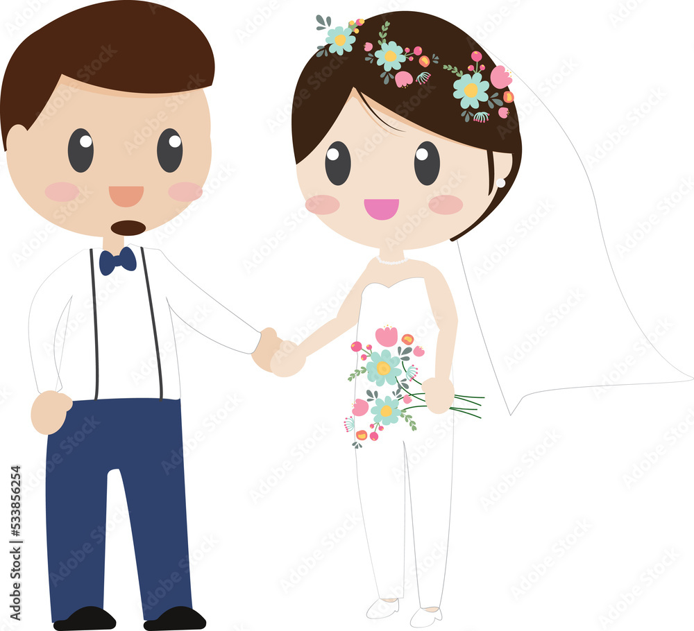 cute cartoon beautiful bride and groom couples in wedding dress holding hands cute cartoon beautiful bride and groom couples in wedding dress holding hands