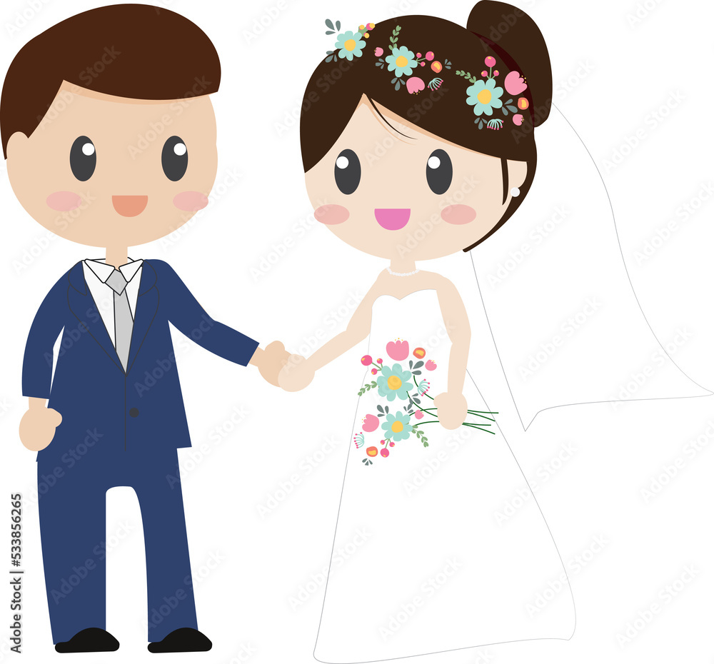 cute cartoon beautiful bride and groom couples in wedding dress holding hands cute cartoon beautiful bride and groom couples in wedding dress holding hands