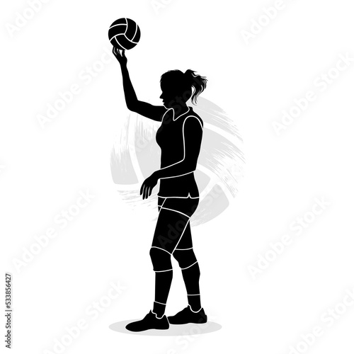 Female volleyball player preparing to serve the ball. Vector illustration