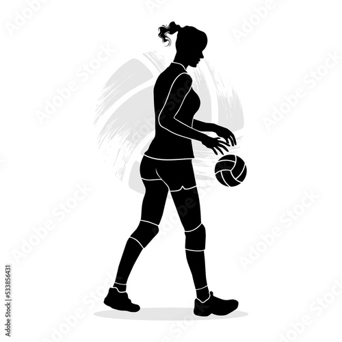 Female volleyball player silhouette isolated on white background