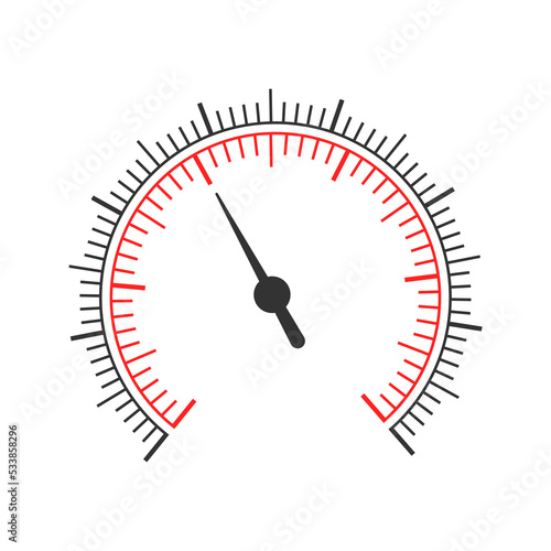 Gauge dashboard template with two round charts and arrows. 360 degree scale of measuring tool panel isolated on white background. Vector graphic illustration