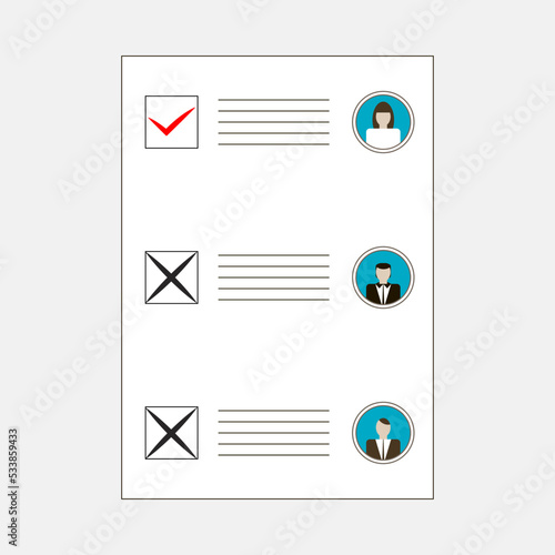 Filled ballot form with three candidates avatars