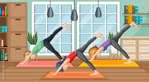People practicing yoga exercise and meditation