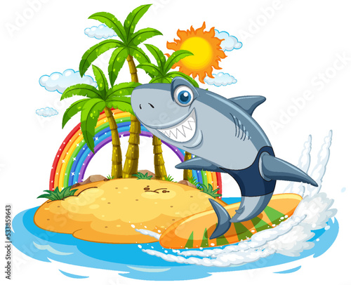 Cute shark surfing in summer holiday